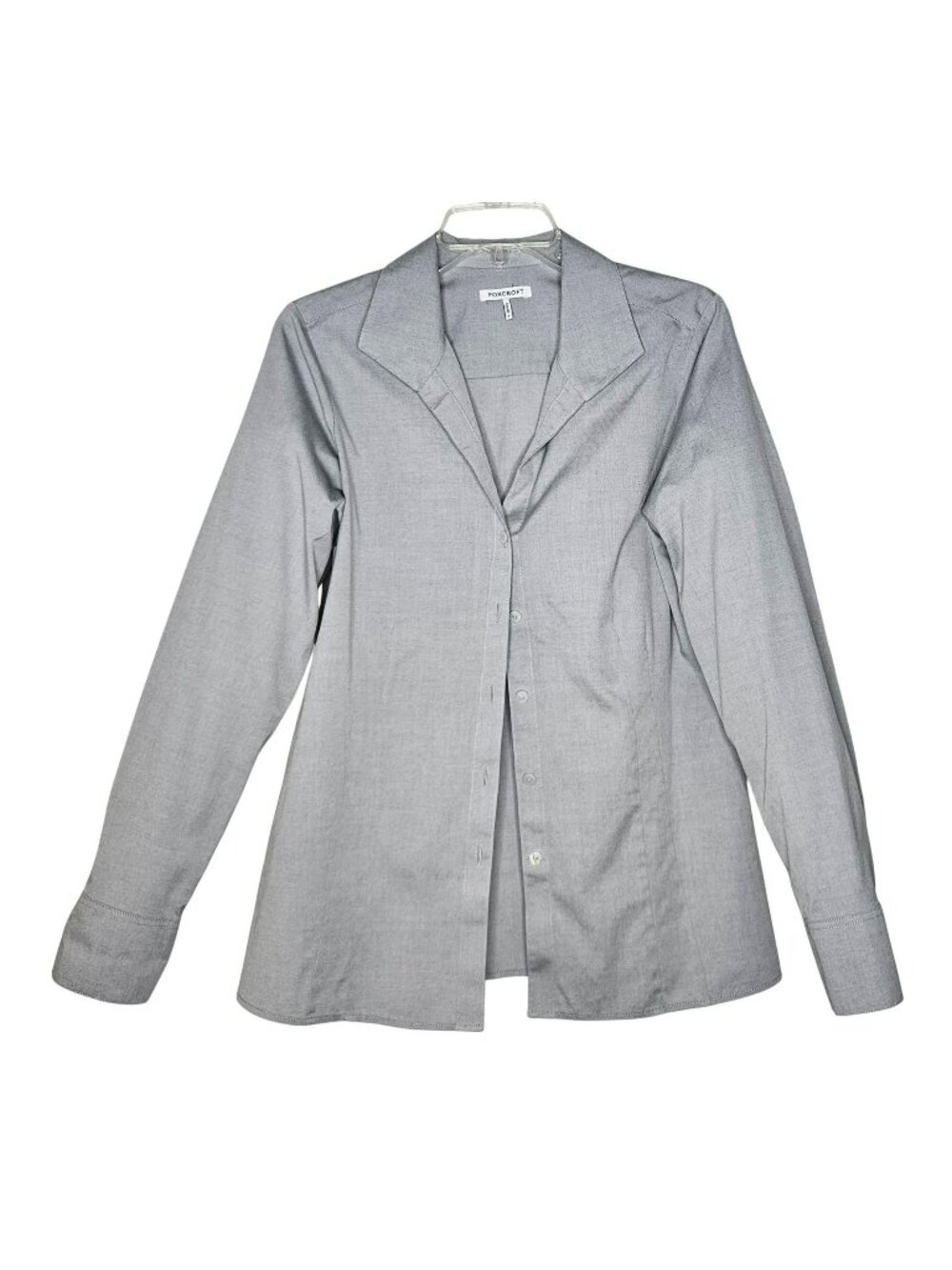 Foxcroft Womens Gray Button-Down Shirt Long Sleeve Size 10 Cotton